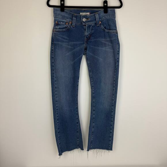 Levi's Juniors 504 Slouch Flare Raw Hem Western Low Rise Medium Wash Jeans 3M - Picture 1 of 10